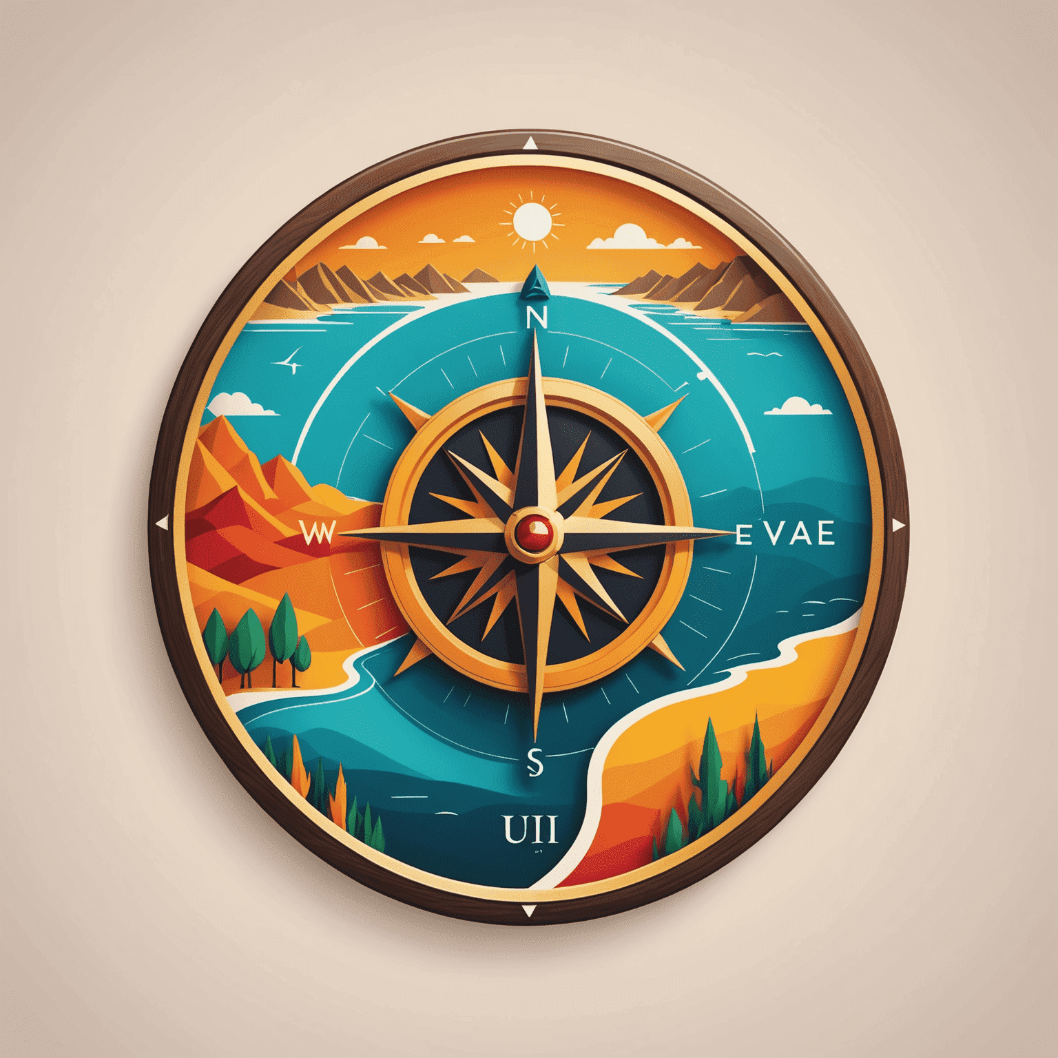 Travel View Logo - A stylized compass with vibrant colors representing different landscapes of UAE