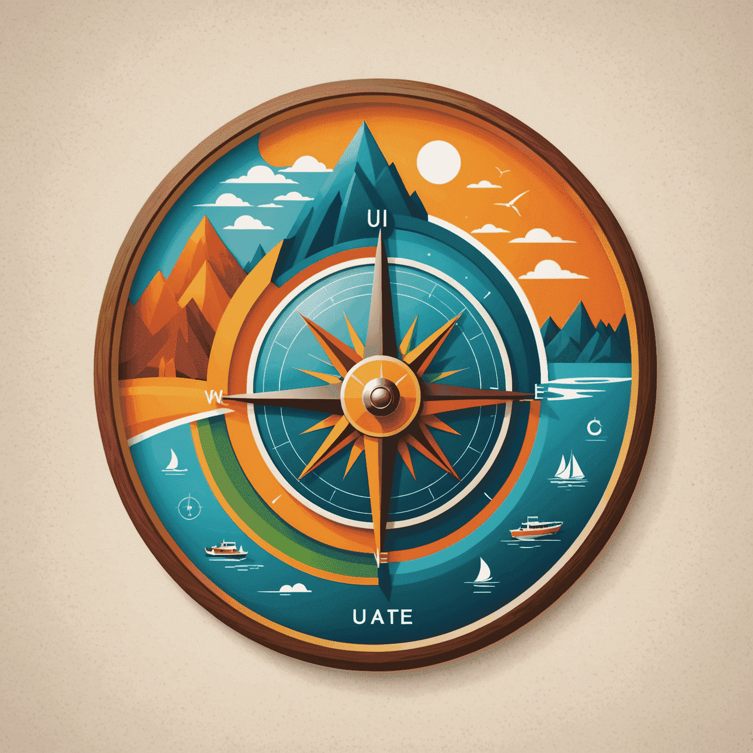 Travel View Logo - A stylized compass with vibrant colors representing different landscapes of UAE