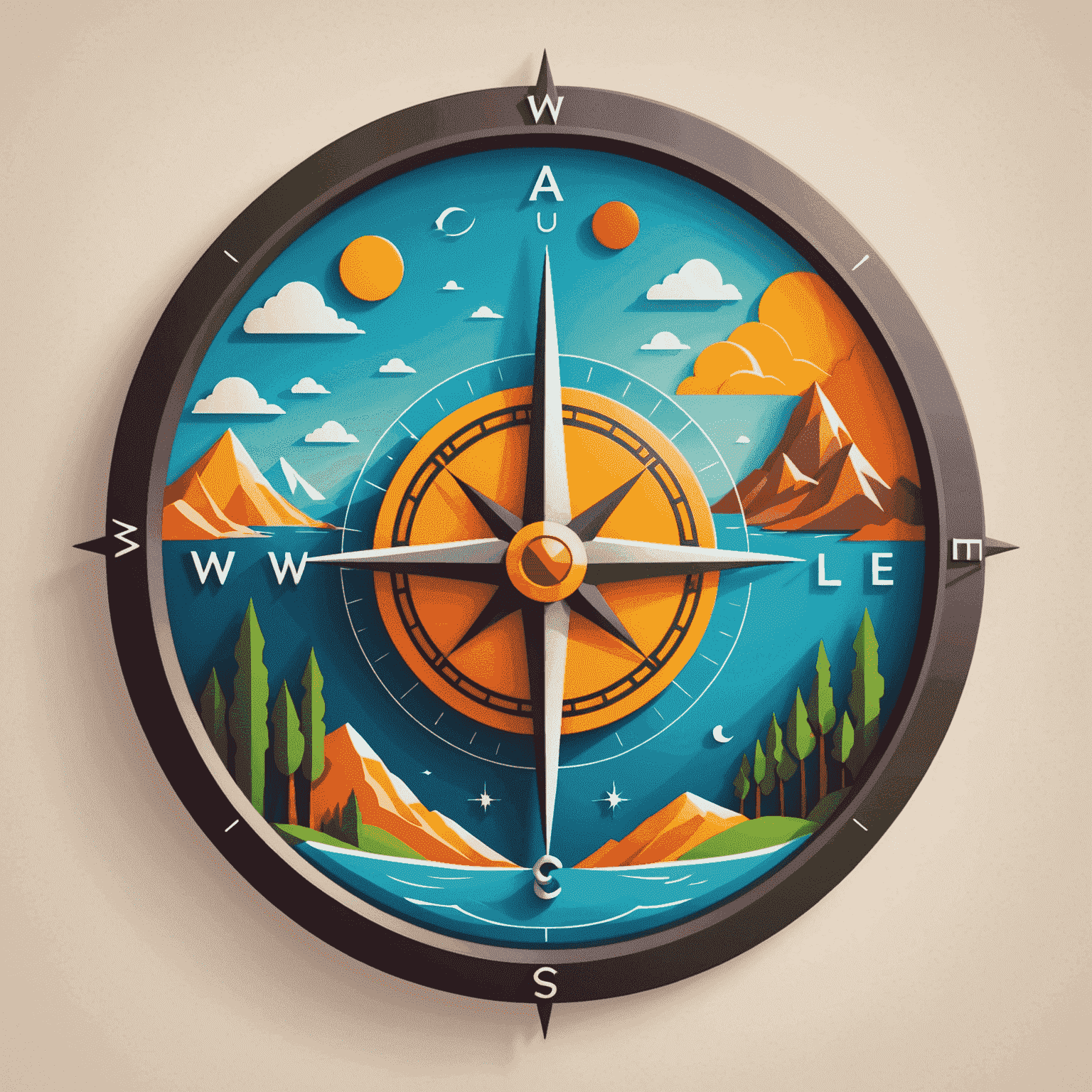Travel View Logo - A stylized compass with vibrant colors representing different landscapes of UAE