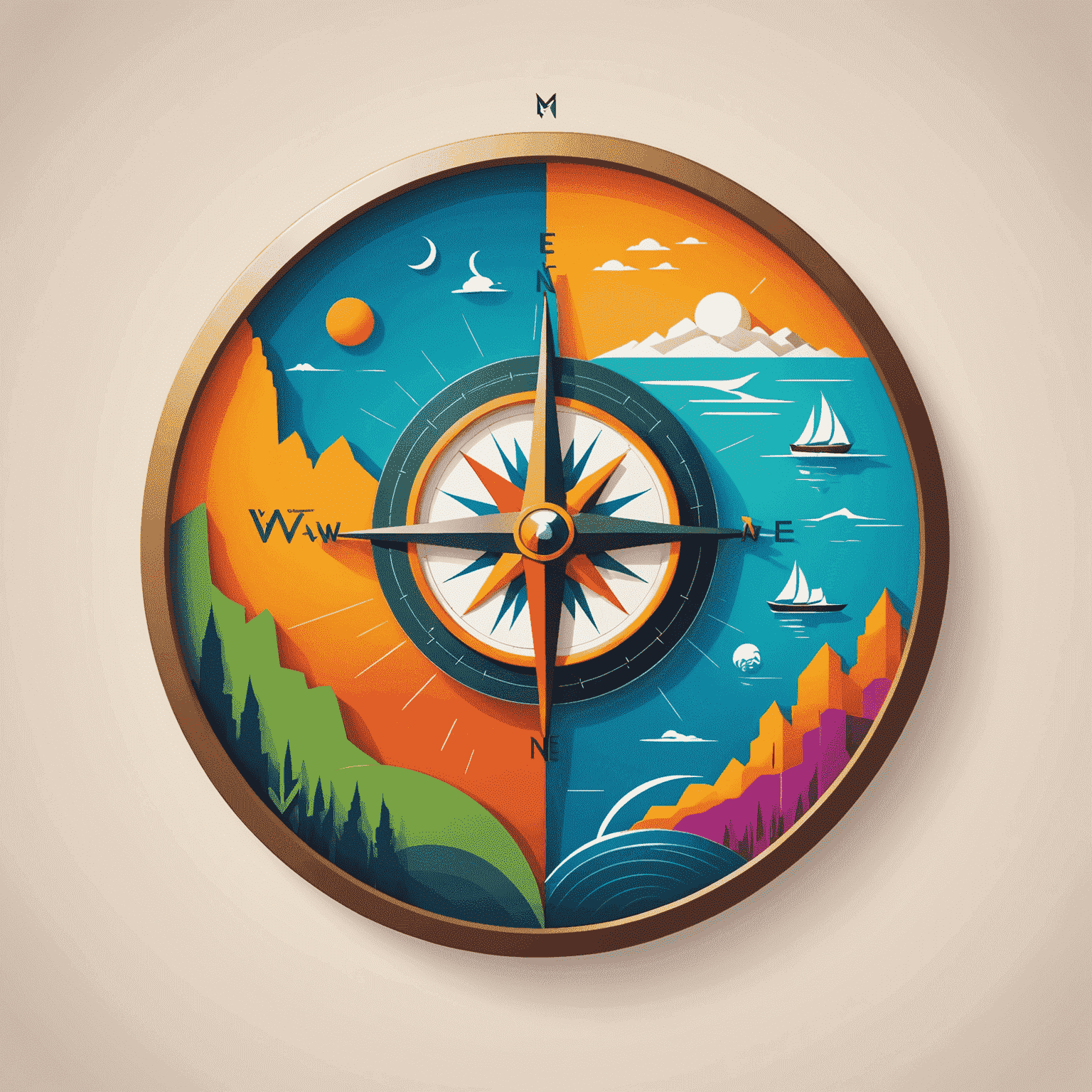 Travel View Logo - A stylized compass with vibrant colors representing different landscapes of UAE