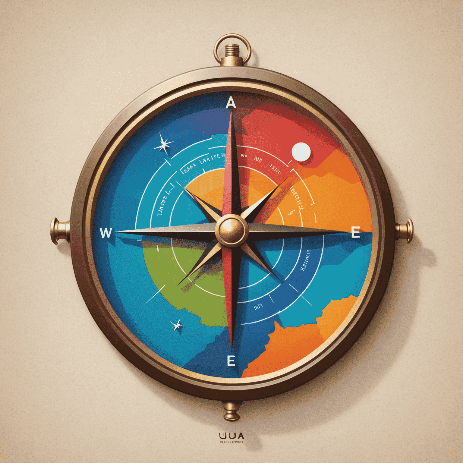Travel View Logo - A stylized compass with vibrant colors representing different landscapes of UAE