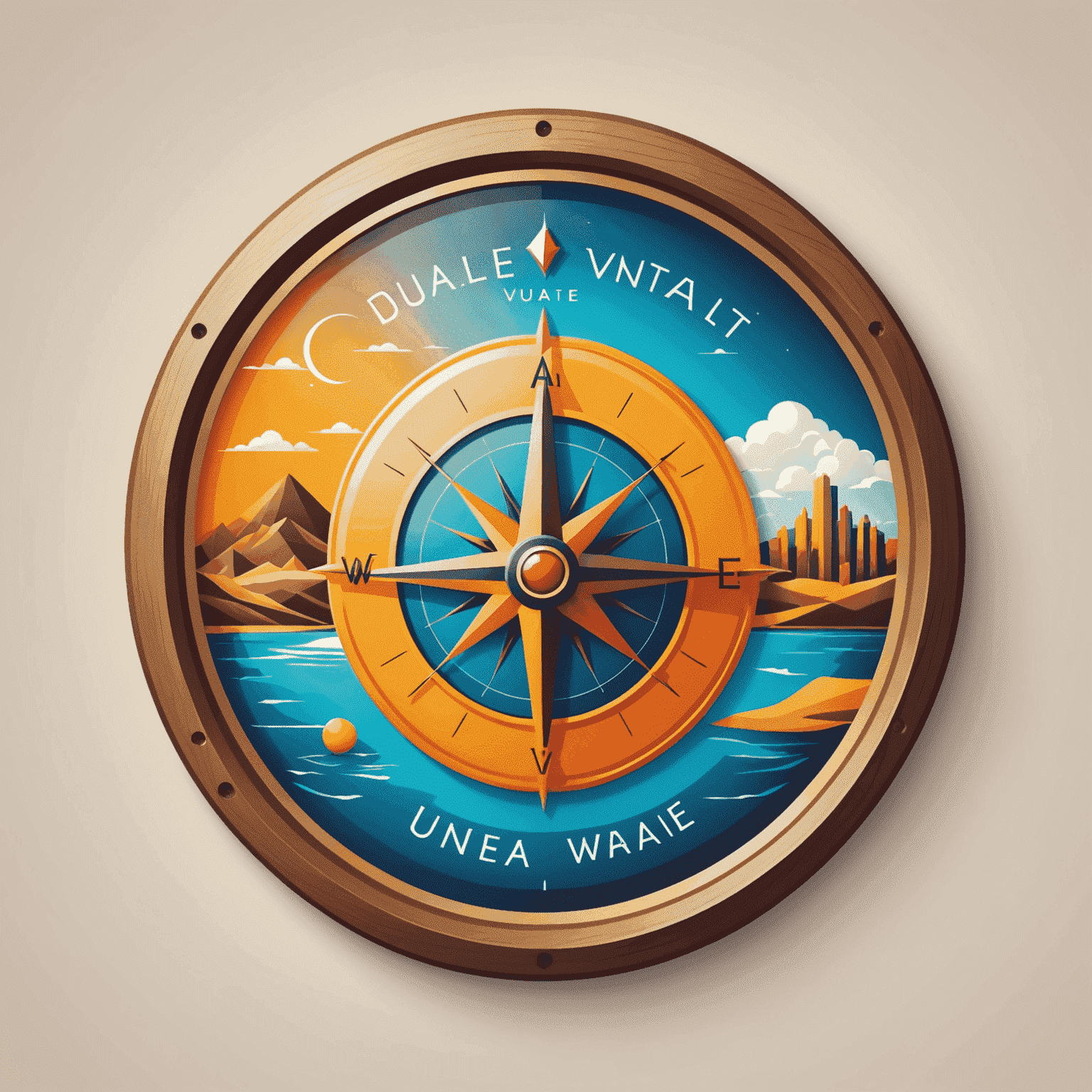 Travel View Logo - A stylized compass with vibrant colors representing different landscapes of UAE
