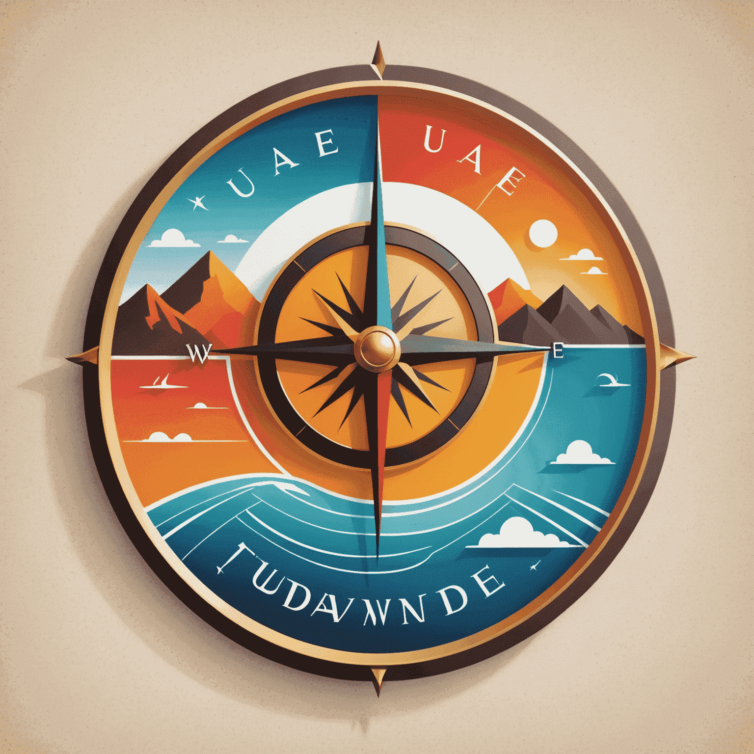 Travel View Logo - A stylized compass with vibrant colors representing different landscapes of UAE