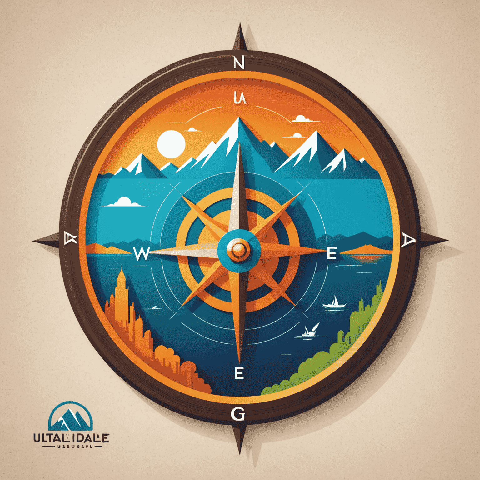 Travel View Logo - A stylized compass with vibrant colors representing different landscapes of UAE