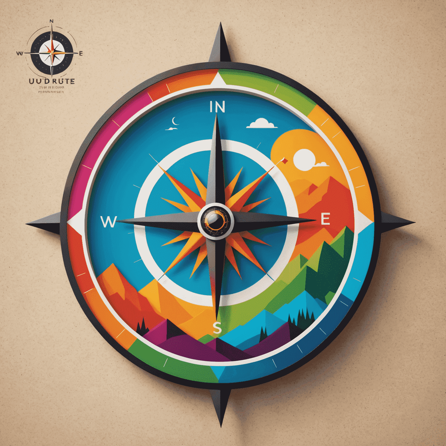 Travel View Logo - A stylized compass with vibrant colors representing different landscapes of UAE