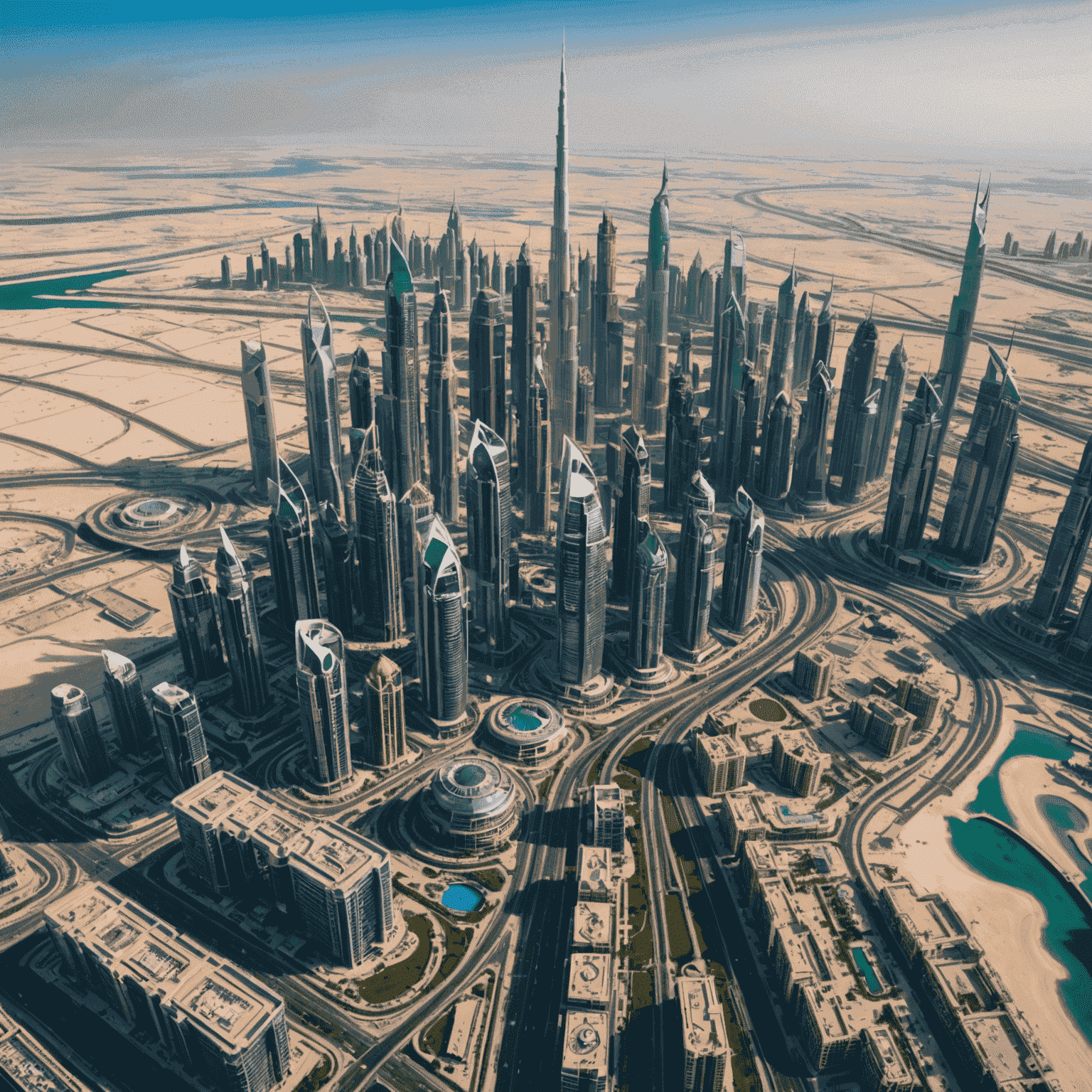 Aerial view of Dubai's skyline with new hotel developments and flight paths visible, showcasing the dynamic growth of tourism in the Emirates